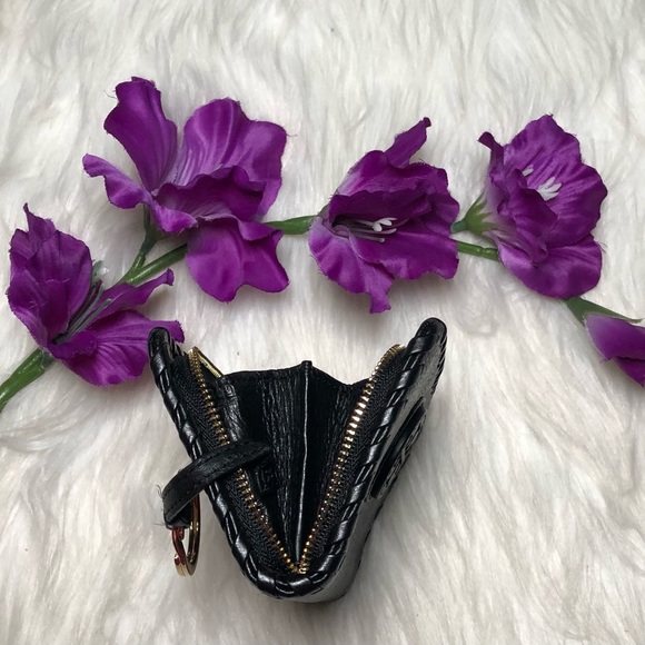 Tory Burch Marion Black Pebble Leather Hidden Zip Coin Wallet/Case w/ Key Ring - Picture 6 of 15